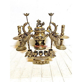 Mua Bộ đỉnh thờ ngũ sự cao 42cm và ngai 5 chén hun màu giả cổ bằng đồng