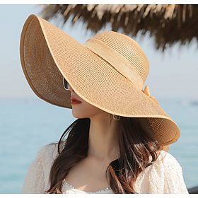 Mũ cói đi biển rộng vành thắt nơ thời trang mới, nón cói nữ cao cấp đi nắng