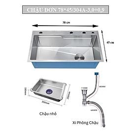 Chậu rửa chén bát Valenza 1 hố lớn 78x45cm inox304 chuẩn 100% dày 3li, kèm bộ xả thoát nhanh chống hôi, khay inox rửa phụ-Hàng chính hãng