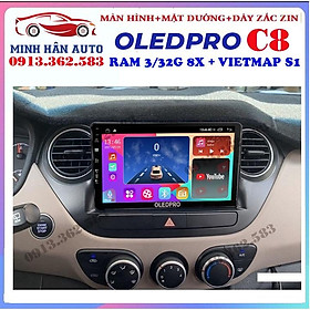 Combo màn hình OLEDPRO C8 kèm mặt dưỡng,dây nguồn cho xe HUYNDAI I10