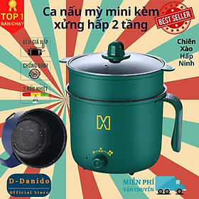 Nồi lẩu điện mini 2 tầng kèm khay hấp - Ca nấu mỳ tiện lợi cá nhân lòng nồi vân đá chống dính, Hàng chính hãng D Danido (Logo trên thân nồi hình ngẫu nhiên)