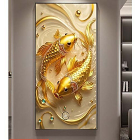 (HCM) Tranh treo tường tráng gương cá chép vàng tài lộc trang trí phòng khách, quà tân gia