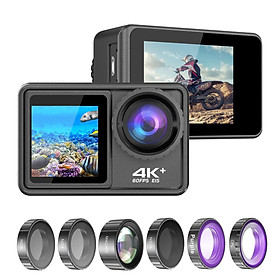 4K 24MP Dual Screen Sport Camera DV Camcorder 2.0 Inch Screen 170° Wide Angle EIS 40m Waterproof WiFi for Outdoor Sports