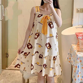 Váy Ngủ Nữ 2 Dây Chất thun Sữa mặc mùa hè cực mát, bầu bí bon chen V284