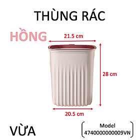 Thùng rác, thùng rác nhựa, chất liêu nhựa dẻo - Chịu lực tốt - Có vòng cố định túi rác - Thay túi rác dễ dàng - Màu hồng