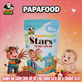 Bánh Ăn Dặm PAPAFOOD PAPAPUFFS STARS - 100% Nguyên Liệu Hữu Cơ - CHO BÉ DỊ ỨNG ĐẠM SỮA BÒ & CHÀM SỮA - Gói 30G (MSMV: 8938549094117)