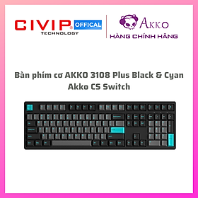 Bàn phím cơ có dây AKKO 3108 Plus Black & Cyan (Foam tiêu âm / AKKO CS switch) - Hàng chính hãng