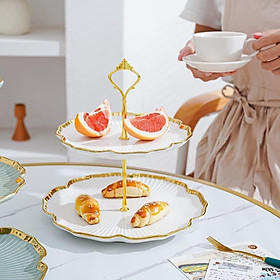 Mua KHAY ĐỰNG BÁNH KẸO HOA QUẢ BẰNG SỨ 2 TẦNG VIỀN VÀNG CAO CẤP SANG TRỌNG