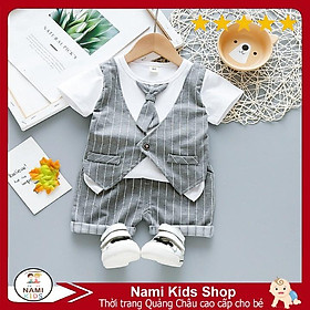 Set công tử cho bé trai thiết kế giả vest cà vạt hàng quảng châu cao cấp