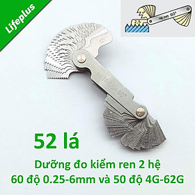 Mua Dưỡng đo bước ren 52 lá lưỡng hệ 60° 0.25mm-6.0mm và 55° 4G-62G