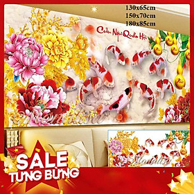 iii8268Tranh đính đá cửu ngư quần hội 150x70cm