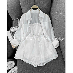 Set đi biển ba món chạy thun toàn thân ôm body tôn dáng