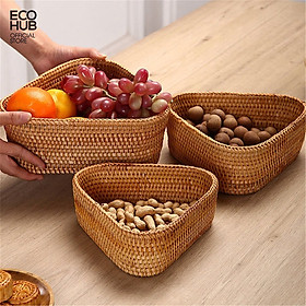Mua Bộ 3 Khay mây tam giác ECOHUB đựng hoa quả  đồ ăn  decor  không bị mốc tiện dụng