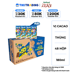 Thùng 48 hộp Sữa Tươi Lúa Mạch NuVi Vị Ca Cao 180ml - Phát Triển Chiều Cao, Tăng Cường Trí Nhớ