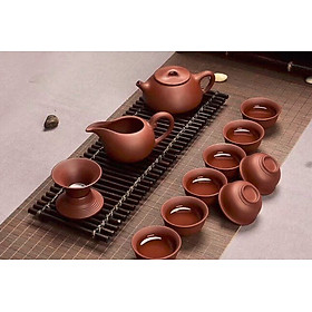 Bộ ấm chén pha trà phong cách Nhật màu đỏ đất 11 món - VD156