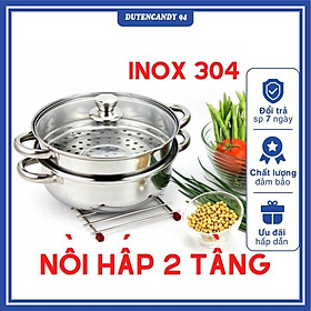 Mua Nồi hấp 2 tầng inox - nồi hấp cách thủy siêu nhanh   bộ nồi inox vung kính kèm xửng hấp
