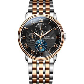 Đồng hồ nam chính hãng LOBINNI LB11023G-T3 Kính sapphire chống xước,chống nước 50m,mặt đen vỏ vàng hồng dây thép, thép không gỉ 316L,Đồng hồ cơ (Automatic) bảo hành 24 tháng,thiết kế đơn giản và sang trọng