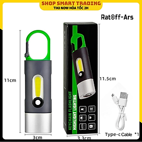 Đèn pin siêu sáng mini móc khóa 2in1, 4 chế độ sáng cắm trại dã ngoại