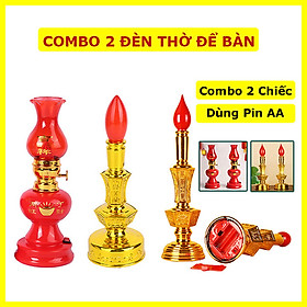 Mua  COMBO 2  Đèn thờ dùng pin tiểu AA để bàn  đèn cầy đèn thờ cúng phật  đèn thờ thần tài ông địa