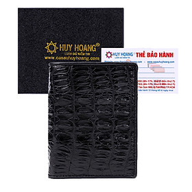 HJ2258 - Bóp nam Huy Hoàng da cá sấu kiểu đứng gai đuôi màu đen