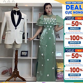 Tơ Organza lót lụa hoa nổi tay bồng thiết kế