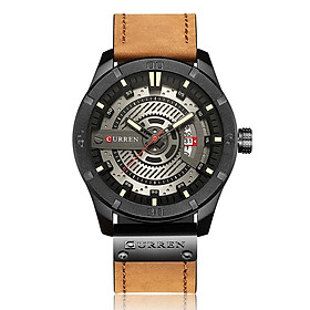 Đồng hồ nam dây da chính hãng thời trang CURREN 1ATM Life Quartz Casual Man Watch Relogio Musculino-Màu Nâu xám