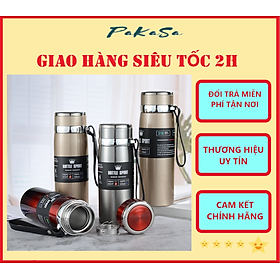 Bình Nước Giữ Nhiệt 2 Lớp Bottle sport Chất Liệu Inox Có Quai Xách Bằng Da Cao Cấp Hàng Chuẩn Loại 1 - Chính Hãng