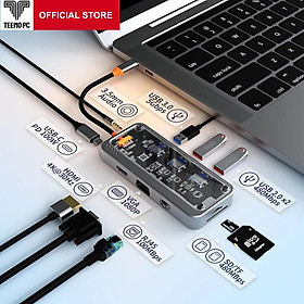 Bộ HUB TEEMO PC Chia 10 Cổng Trong Suốt USB Type C HDMI PD Dùng Cho Laptop Surface Macbook IPad Điện Thoại S10V Hàng Chính Hãng