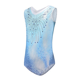 Girls Gymnastics Leotards Sleeveless Shiny Rhinestones Blue Outfit Sportwear