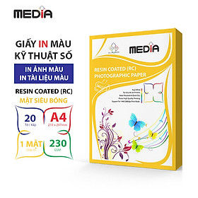 Giấy In Màu Kỹ Thuật Số MEDIA Cao Cấp 1 Mặt Siêu Bóng (Resin Coated RC) Khổ A4 (210 x 297mm) Định Lượng 230gsm 20 Tờ, Dùng In Ảnh Màu & Tài Liệu Màu - Hàng Chính Hãng