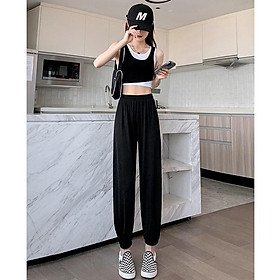 Quần Nữ Dài Bo Gấu DVGIT Chất Liệu Thun Tăm Lạnh Mềm Mịn Màu Đen Thiết Kế Form Dáng Quần Cạp Cao - Màu đen