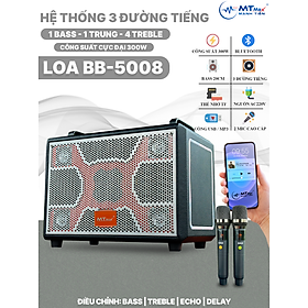 Loa Xách Tay BB-5008 Công Suất Lớn 300W, 6 Loa 3 Đường Tiếng, Đèn RGB Nhấp Nháy, Âm Thanh Trong Trẻo, Bass Đánh Siêu Căng Ấm, Đi Kèm 2 Micro, Hàng Nhập Khẩu