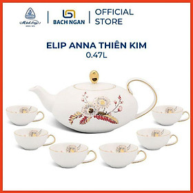 Mua Bộ Ấm Trà Minh Long Elip 0.47 L - Anna Thiên Kim Viền Vàng 24K sứ đẹp cao cấp  sang trọng đãi khách