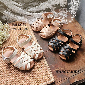 Sandal bé gái MGBABY da mềm đế êm quai đan chéo dép rọ bít mũi búp bê tiểu thư 3 màu đen be trắng 1 - 6 tuổi phong cách SG80