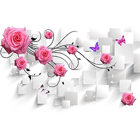 Tranh dán tường Tranh khối hoa hồng họa tiết giản đơn, tranh dán tường 3d hiện đại (tích hợp sẵn keo)
