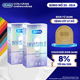 Combo 2 bao cao su Durex Invisible Extra Thin Extra Lubricated Hộp 10 Bao - 2 hộp 20 bao