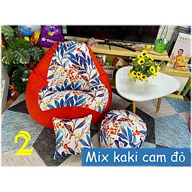 Mua VỎ BỌC ghế lười xốp  Họa tiết lá sori  vải thô hàn mix màu  4 size (vỏ+lót ko xốp) - 2