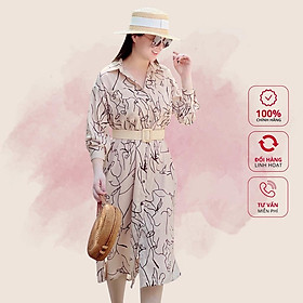 Váy sơ mi dáng suông vintage, thoải mái, tay lỡ mát mẻ, tặng kèm đai rời Peony - MARIC DRESS