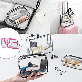 3x Portable Clear Makeup Bag Zipper Waterproof Cosmetics Bag Transparent Travel Storage Carry Pouch PVC Zippered Toiletry Bag Organizers with Handle