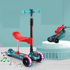 Xe trượt scooter cho bé bánh tự cân bằng, bánh siêu bự 5cm, siêu êm, có ghế chịu lực 80KG, có nhạc và đèn LED