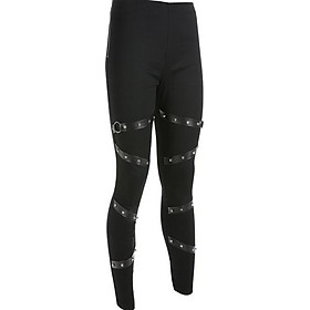 Quần Legging Thun Đen Cách Điệu Ống Đan Dây Da