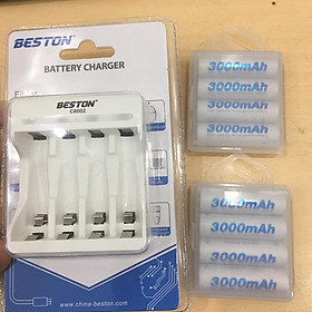 Bộ sạc pin AA AAA Beston C8002 dùng cho micro không dây, máy ảnh, điều khiển, đồ chơi trẻ em, đồng hồ