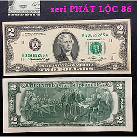 Mua  đuôi PHÁT LỘC 86  Tờ 2 USD cổ của Mỹ năm 1976 sưu tầm   số seri đẹp PHÁT LỘC 86 làm quà tặng cực ý nghĩa