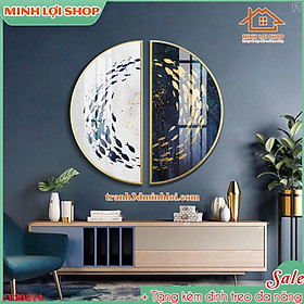 Tranh tròn bán nguyệt CÁ HIỆN ĐẠI trừu tượng treo tường trang trí phòng khách cực sang TẶNG KÈM ĐINH TREO