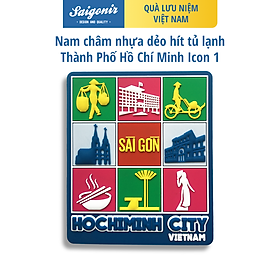 Nam Châm Hít Tủ Lạnh Saigonir Hình Ảnh Thành Phố Hồ Chí Minh (Nhà Thờ Đức Bà, Bưu điện Thành Phố, Hồ Con Rùa, Dinh Độc Lập) Nền Xanh Chất Liệu Nhựa Dẻo PVC Kích Thước 8*8cm Phù Hợp Làm Quà Sinh Nhật, Quà Lưu Niệm Cho Người Nước Ngoài