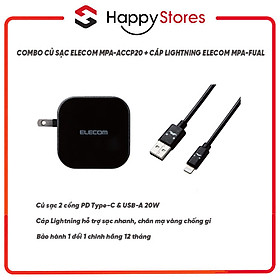 Mua COMBO Củ Sạc ELECOM 2 Cổng PD Type-C & USB-A 20W ELECOM MPA-ACCP20 + Cáp Sạc ELECOM MPA-FUAL - Hàng Chính Hãng