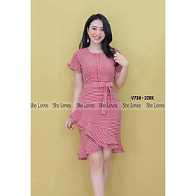 Váy kẻ caro xếp tầng cột nơ eo thời trang