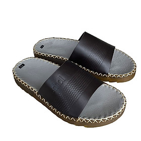 Dép nam quai ngang đế doctor cao 2.5cm may viền da bò Trường Hải hai màu đen, nâu DN01-126