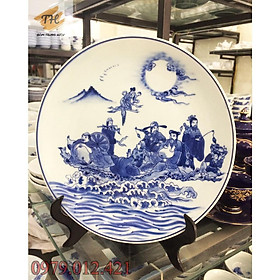 Mua Đĩa cảnh  đĩa tràng trí Bát Tràng Bát Tiên Quá Hải men lam đường kính 27cm