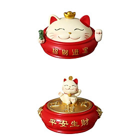 2x Lucky Wealth Cat Ashtray Figurine Jewelry Box with Lid for Living Room Decor